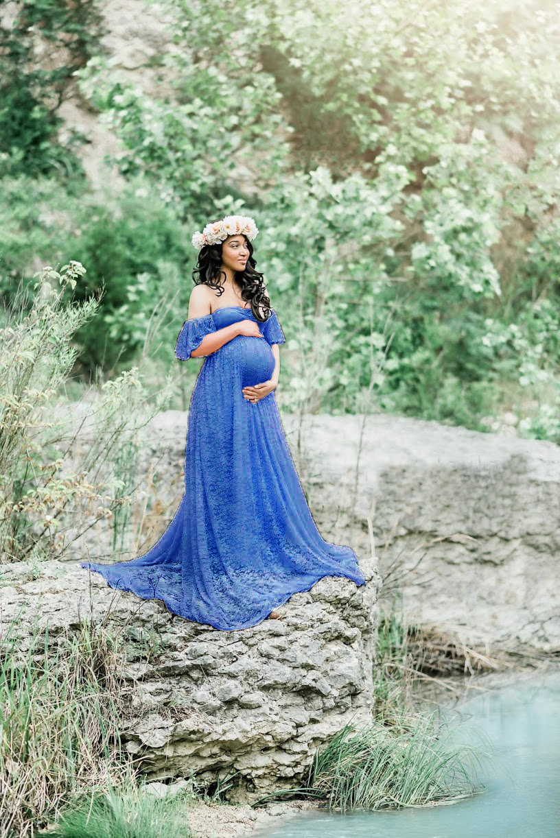 Sexy Pregnant women tailDress Women Pure color LaceDresses Elegant Strapless Long Dress