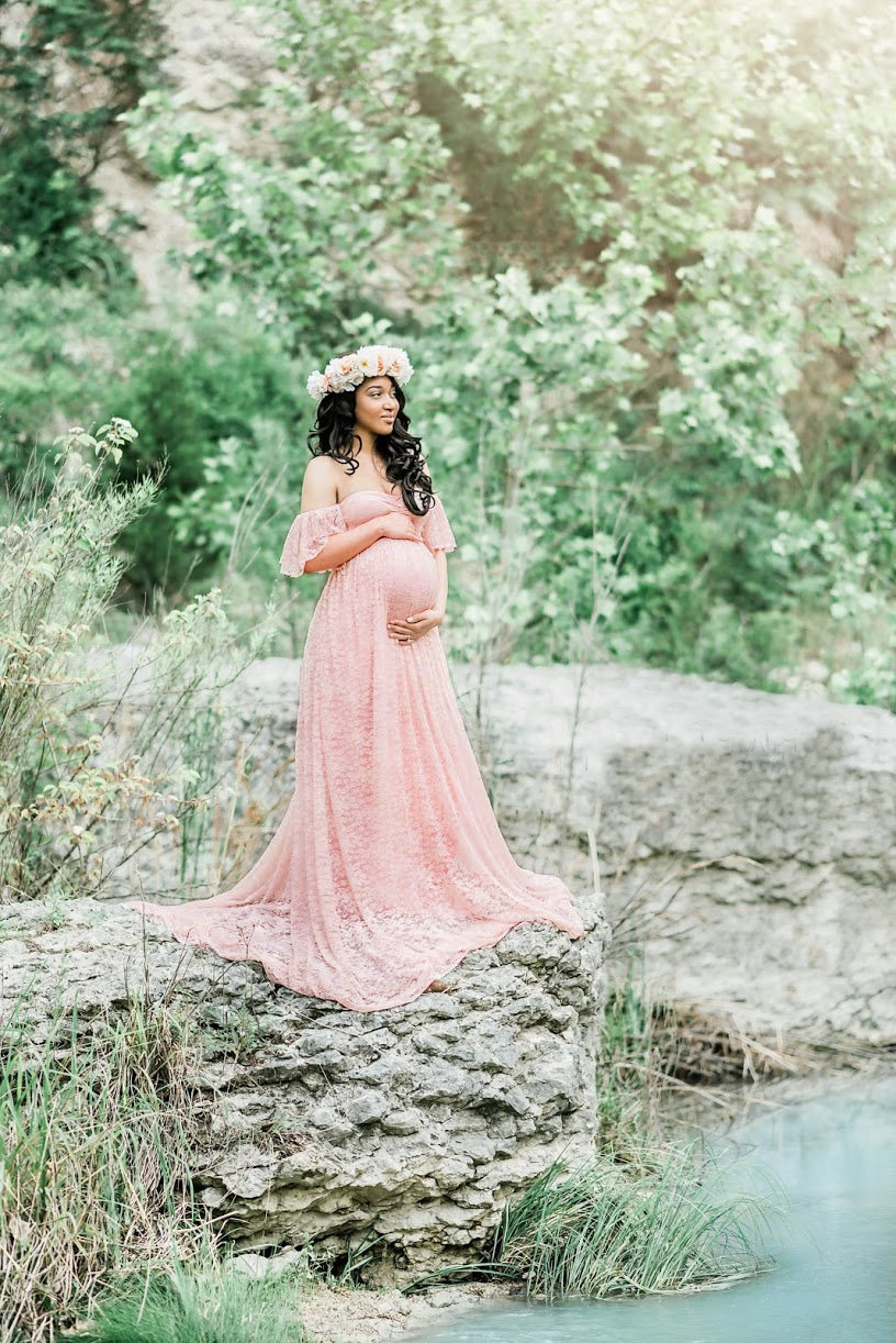 Sexy Pregnant women tailDress Women Pure color LaceDresses Elegant Strapless Long Dress