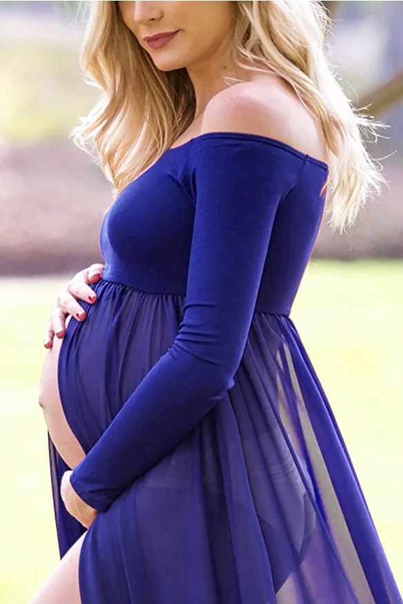 Sexy Pregnant womenMercerized cotton Dress Women Pure color Long sleeves skirt