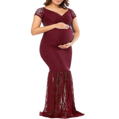 Fashion personality Deep V-Neck long sleeve Dress Sexy Maternity Lace perspective tight skirt