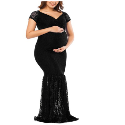 Fashion personality Deep V-Neck long sleeve Dress Sexy Maternity Lace perspective tight skirt