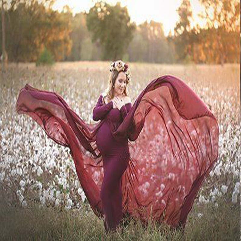 Fashion personality Deep V-Neck long sleeve Dress Sexy Maternity cotton material longskirt