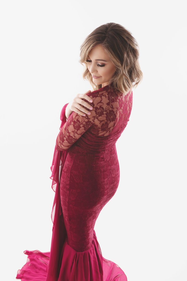 Fashion Chiffon Pregnant Lady Photo Taking Lace Dress Pure Color Maternity Women Loose Tail Skirt