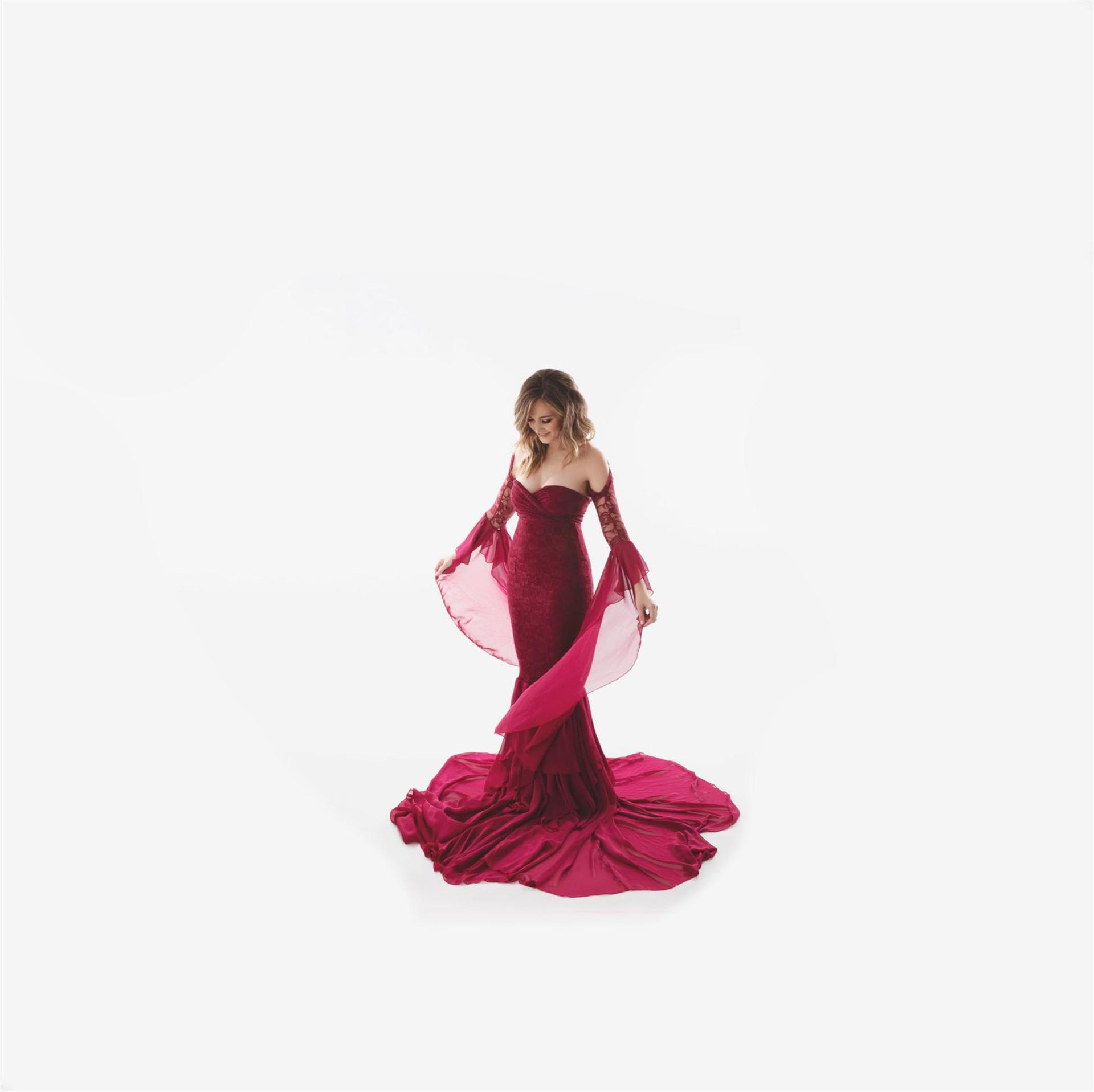 Fashion Chiffon Pregnant Lady Photo Taking Lace Dress Pure Color Maternity Women Loose Tail Skirt