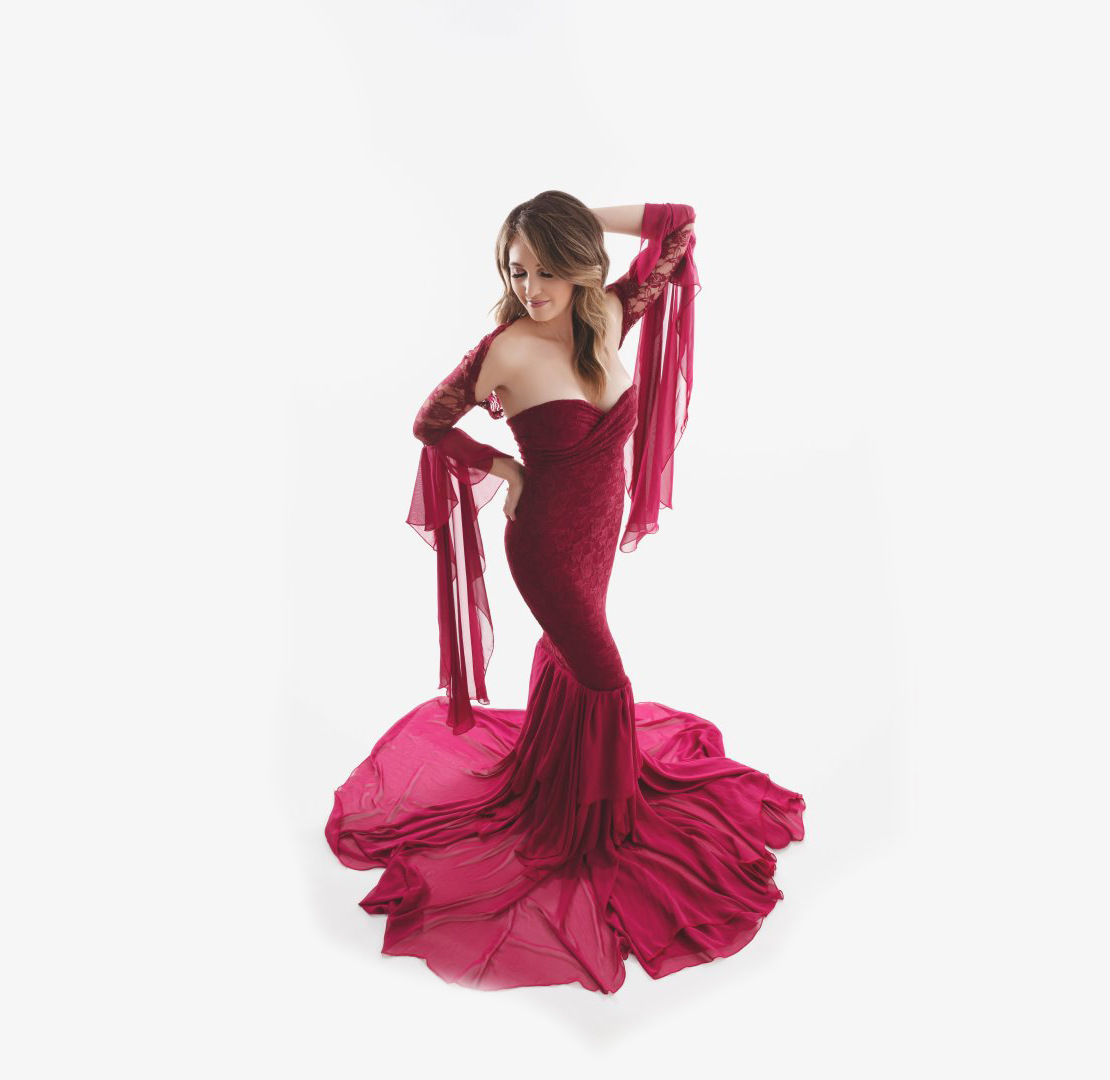Fashion Chiffon Pregnant Lady Photo Taking Lace Dress Pure Color Maternity Women Loose Tail Skirt