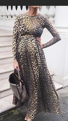 Fashion Cotton Long Sleeve High Waist Pregant Dress Leopard Print Skirt Maternity Loose Tail Skirt