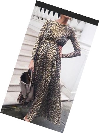 Fashion Cotton Long Sleeve High Waist Pregant Dress Leopard Print Skirt Maternity Loose Tail Skirt