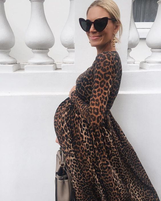 Fashion Cotton Long Sleeve High Waist Pregant Dress Leopard Print Skirt Maternity Loose Tail Skirt