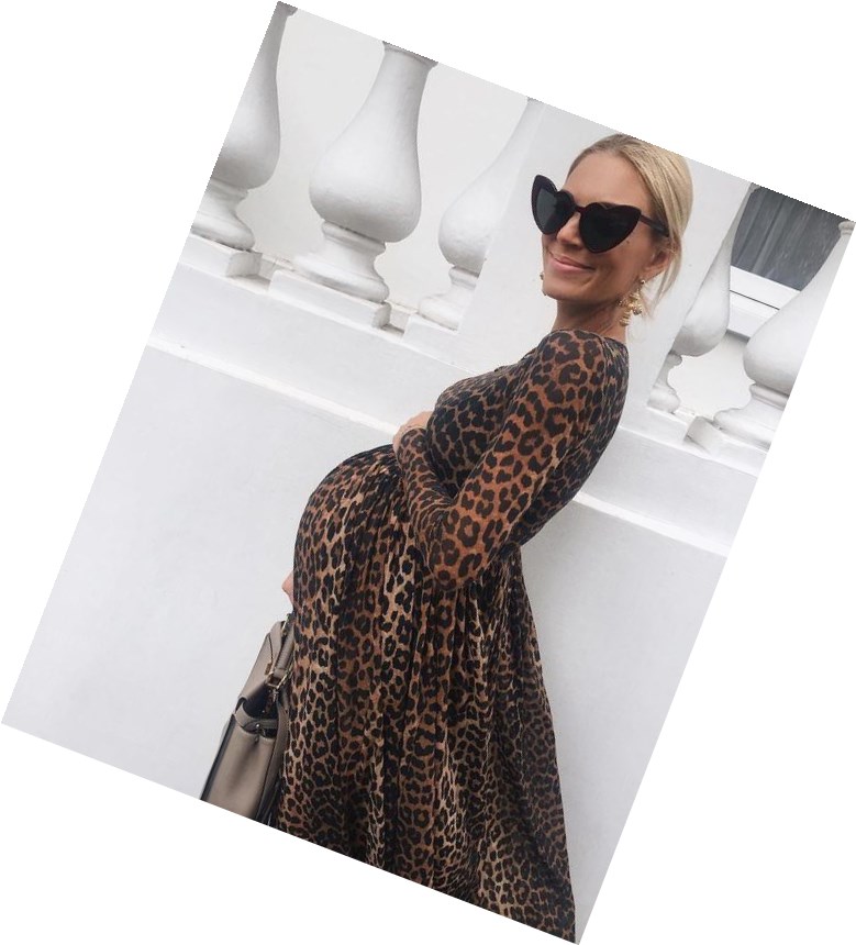 Fashion Cotton Long Sleeve High Waist Pregant Dress Leopard Print Skirt Maternity Loose Tail Skirt