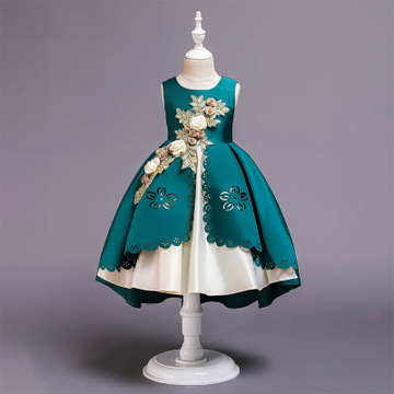 Popular Kids Gift Fashion Girl's Party Evening Wedding Embroidered Flowers Princess Children Dress Birthday Girls Gift Ceremoney Girls Dresses