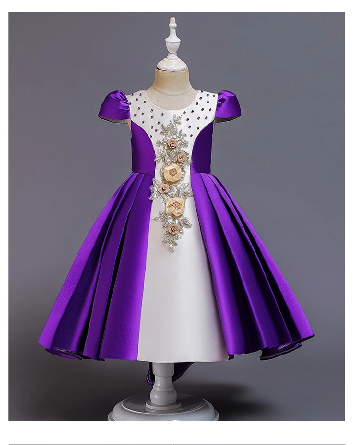Kids Flower Girls Wedding Dress For Girl Party Dresses Lace Princess Children Costume Dress Middle and Large School Girls' Dress Children's Clothing Bubble Sleeves Retro Palace Princess Long Dress