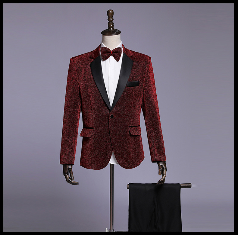 Jacket + Pant+Bow tie Men Business Slim Suits Solid Color Wedding Office Dress Prom Suit Three-Piece