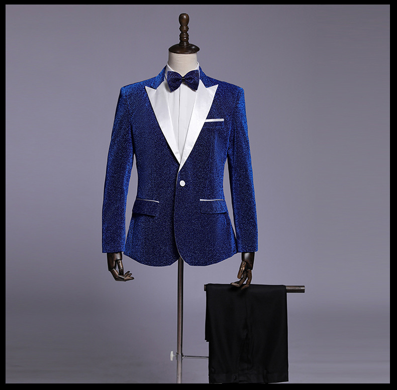 Jacket + Pant+Bow tie Men Business Slim Suits Solid Color Wedding Office Dress Prom Suit Three-Piece