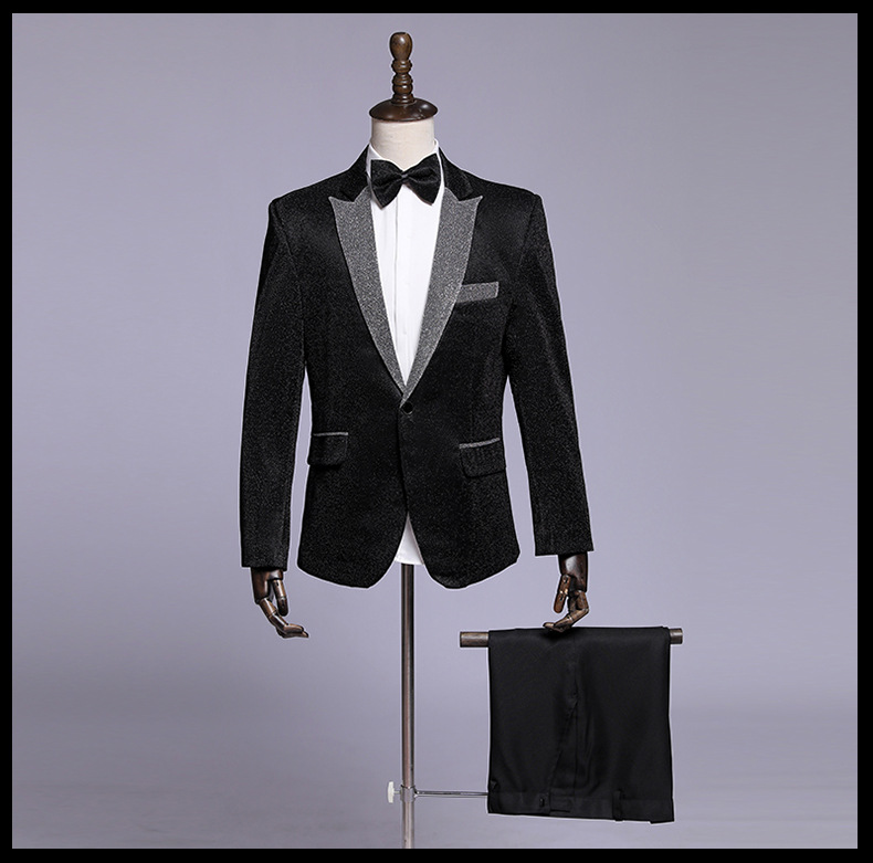 Jacket + Pant+Bow tie Men Business Slim Suits Solid Color Wedding Office Dress Prom Suit Three-Piece