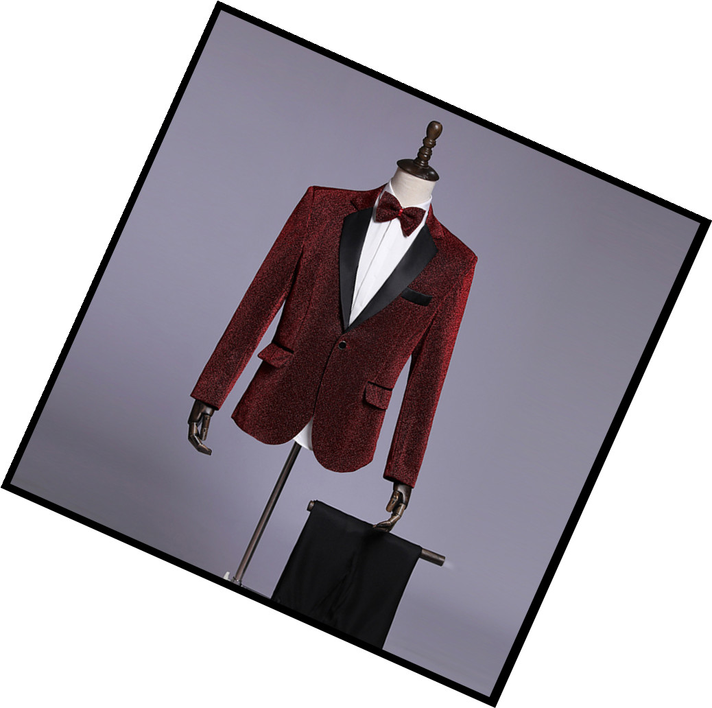 Jacket + Pant+Bow tie Men Business Slim Suits Solid Color Wedding Office Dress Prom Suit Three-Piece