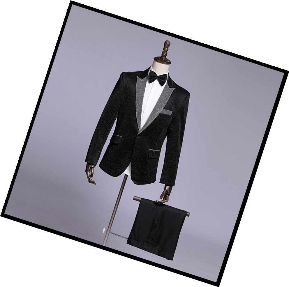 Jacket + Pant+Bow tie Men Business Slim Suits Solid Color Wedding Office Dress Prom Suit Three-Piece