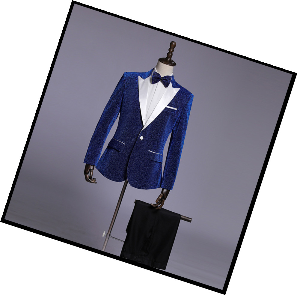 Jacket + Pant+Bow tie Men Business Slim Suits Solid Color Wedding Office Dress Prom Suit Three-Piece