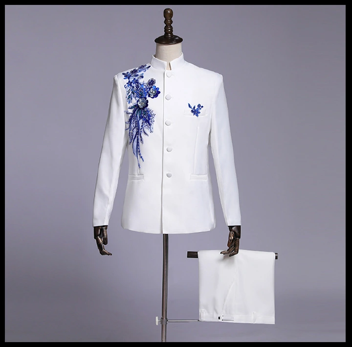 Jacket + Pant Men Business Slim Suits Solid printing Wedding Office Dress Prom Suit Two-Piece Fashion City Embroidery/Embroidery Craft Print Vintage Style