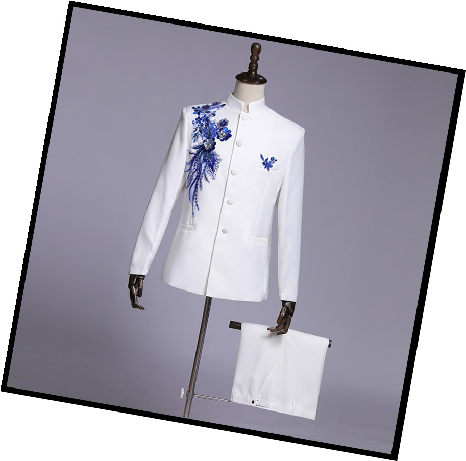 Jacket + Pant Men Business Slim Suits Solid printing Wedding Office Dress Prom Suit Two-Piece Fashion City Embroidery/Embroidery Craft Print Vintage Style