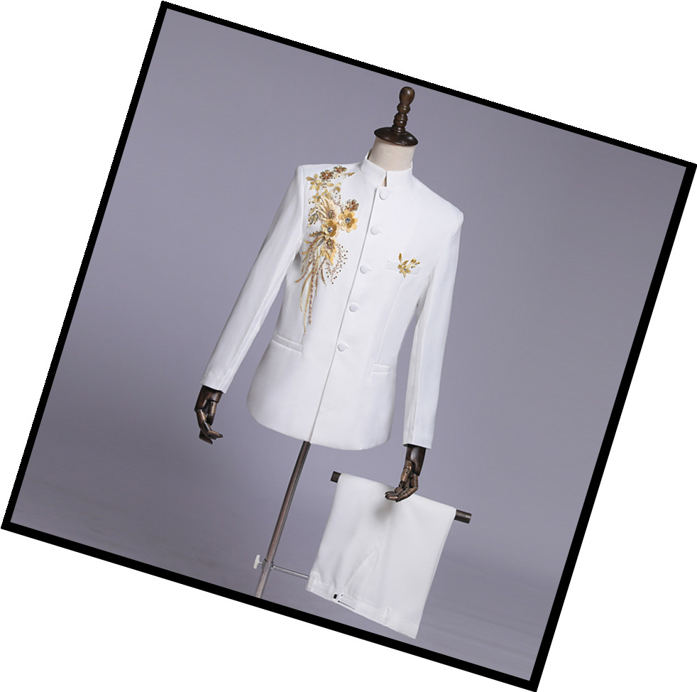 Jacket + Pant Men Business Slim Suits Solid printing Wedding Office Dress Prom Suit Two-Piece Fashion City Embroidery/Embroidery Craft Print Vintage Style