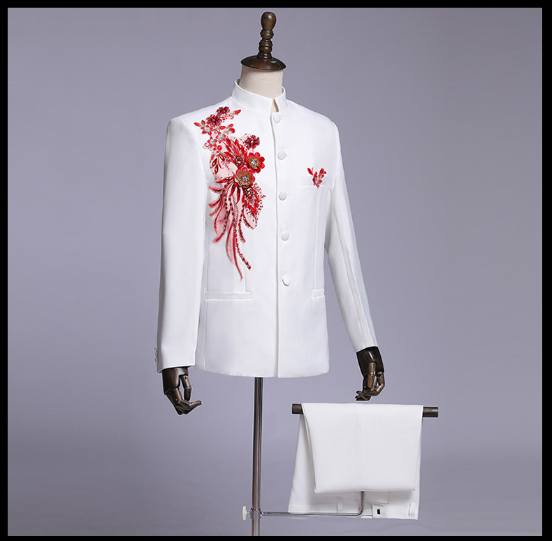 Jacket + Pant Men Business Slim Suits Solid printing Wedding Office Dress Prom Suit Two-Piece Fashion City Embroidery/Embroidery Craft Print Vintage Style