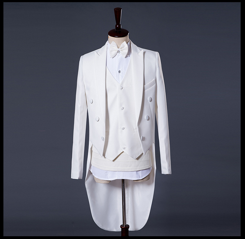 Jacket + Pant+bow tie+waistband Men Business Suits Solid Wedding Office Dress Prom Suit Four-Piece Men's Wedding Suit Men's Chorus Stage Performance Clothes Magic Men's Tuxedo