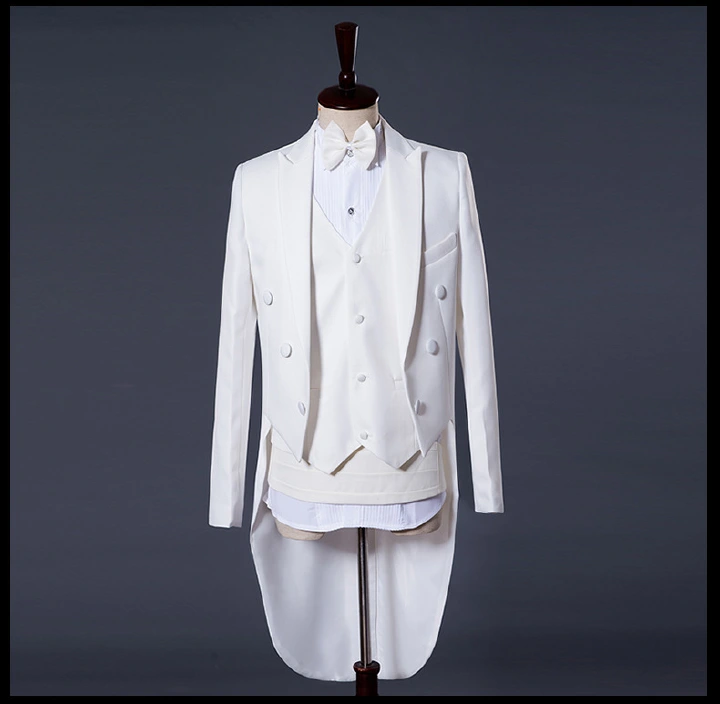 Jacket + Pant+bow tie+waistband Men Business Suits Solid Wedding Office Dress Prom Suit Four-Piece Men's Wedding Suit Men's Chorus Stage Performance Clothes Magic Men's Tuxedo