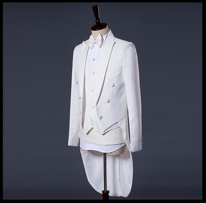 Jacket + Pant+bow tie+waistband Men Business Suits Solid Wedding Office Dress Prom Suit Four-Piece Men's Wedding Suit Men's Chorus Stage Performance Clothes Magic Men's Tuxedo