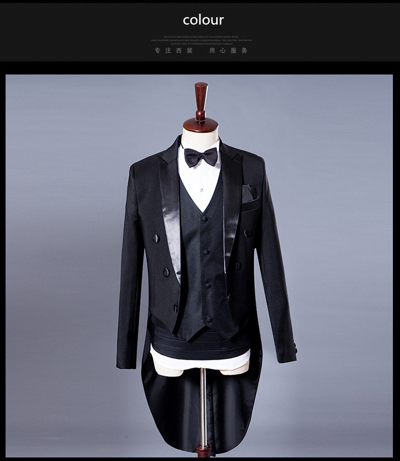 Jacket + Pant+bow tie+waistband Men Business Suits Solid Wedding Office Dress Prom Suit Four-Piece Men's Wedding Suit Men's Chorus Stage Performance Clothes Magic Men's Tuxedo