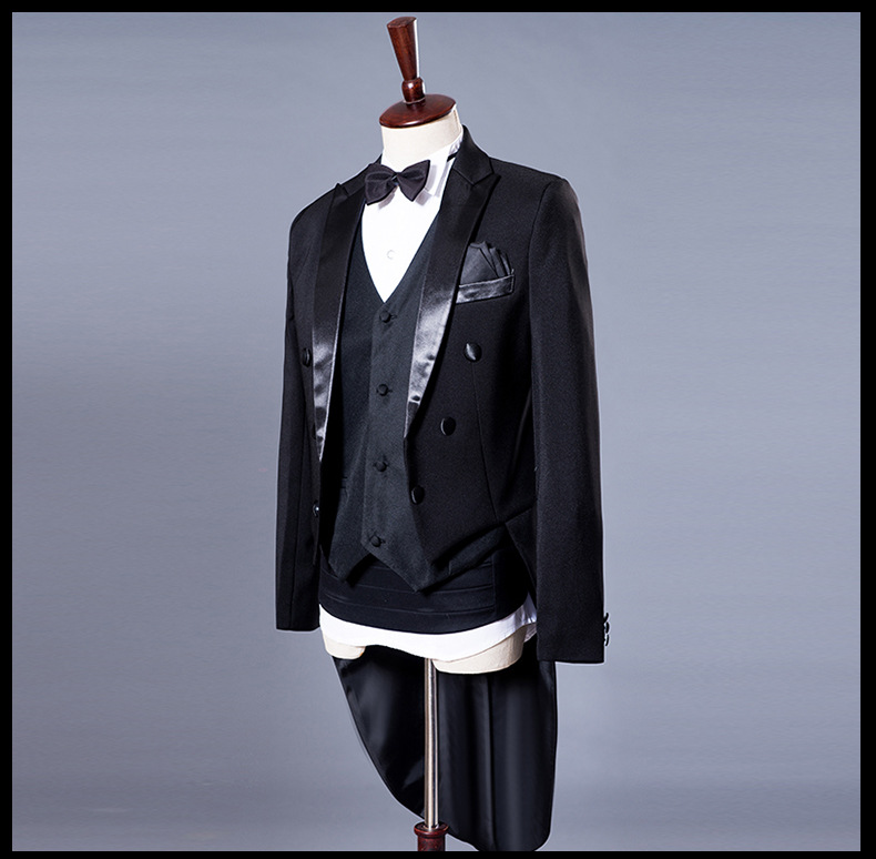 Jacket + Pant+bow tie+waistband Men Business Suits Solid Wedding Office Dress Prom Suit Four-Piece Men's Wedding Suit Men's Chorus Stage Performance Clothes Magic Men's Tuxedo