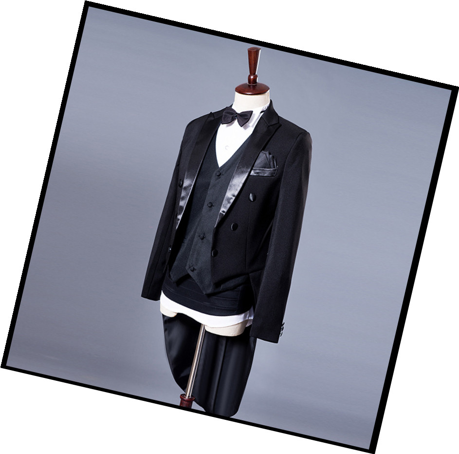 Jacket + Pant+bow tie+waistband Men Business Suits Solid Wedding Office Dress Prom Suit Four-Piece Men's Wedding Suit Men's Chorus Stage Performance Clothes Magic Men's Tuxedo