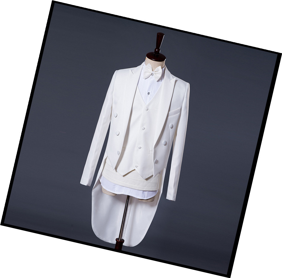 Jacket + Pant+bow tie+waistband Men Business Suits Solid Wedding Office Dress Prom Suit Four-Piece Men's Wedding Suit Men's Chorus Stage Performance Clothes Magic Men's Tuxedo