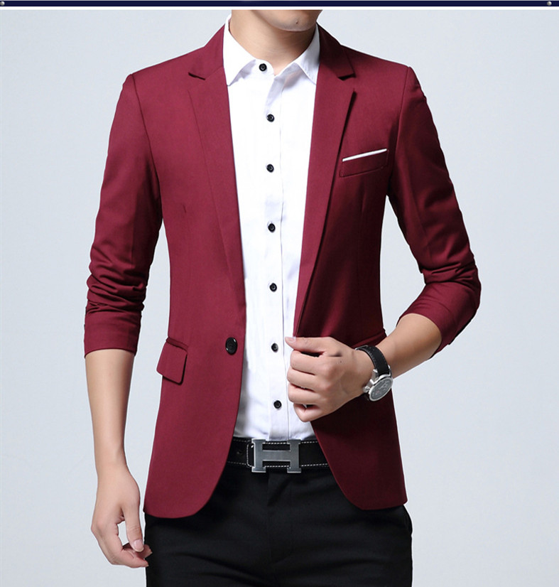 Men's Fashion Slim Suits  Casual Groomsman Clothing Business office Pure color Loose coat