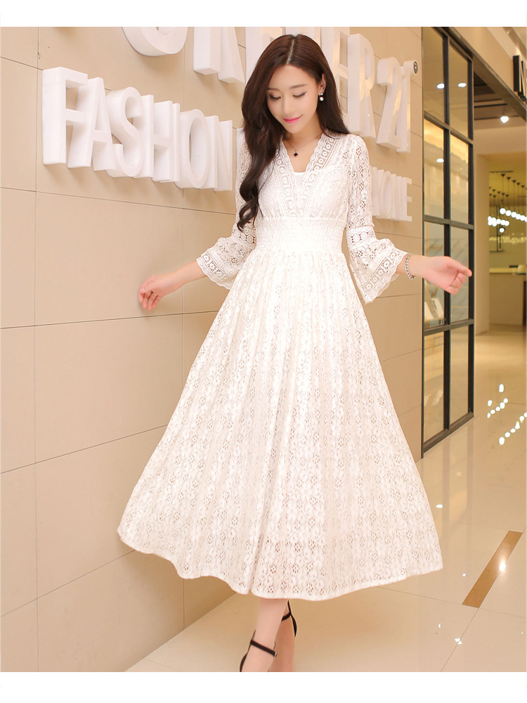 Sexy Korean Edition V collar Lace dress Wedding dress Skirt Ma'am  Leisure time skirt