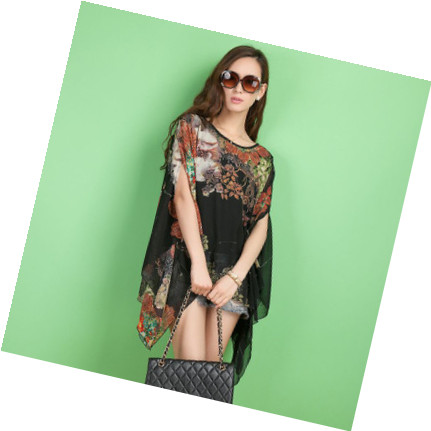 Fashion Office Lady Casual Wear Elegant Round Collar Baggy Bat Sleeve Women Girl Students T-shirt Short Sleeve Loose Thin Cloak Shawl Chiffon Shirt Bat Sleeve Printed Irregular Women Tops