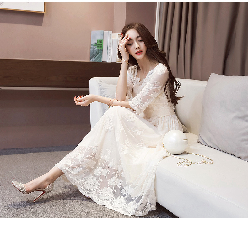 Lace Hollowing Out Wear Long Dress Bridesmaid Dress Ma'am Concert Part 2024 Spring New Women's Dress Plus-size mid-length Lace Slim-fit Female Temperament Long DresS DresSS