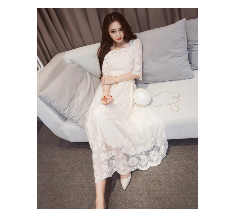 Lace Hollowing Out Wear Long Dress Bridesmaid Dress Ma'am Concert Part 2024 Spring New Women's Dress Plus-size mid-length Lace Slim-fit Female Temperament Long DresS DresSS