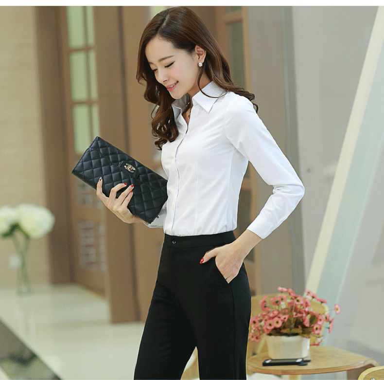 Spring Summer Shirt Long Sleeve Formal Tops Office Lady Slim Blouse Casual Solid Shirt Tops