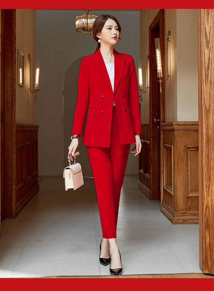 Sexy Slim Suit Office Suit Lady New Pattern Work Suit Double Breasted Long Sleeve Pure Color Suit
