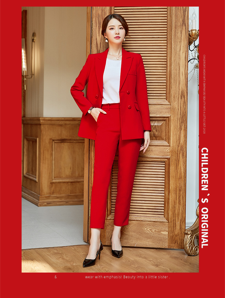 Sexy Slim Suit Office Suit Lady New Pattern Work Suit Double Breasted Long Sleeve Pure Color Suit
