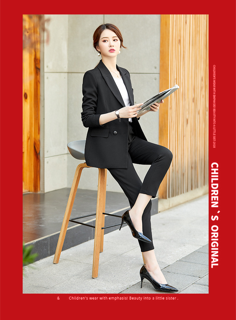 Sexy Slim Suit Office Suit Lady New Pattern Work Suit Double Breasted Long Sleeve Pure Color Suit