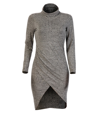 Europe And America Sexy Bandage Skirt Long Sleeve Fit Dress Lady Pure Color Round Collar Dress