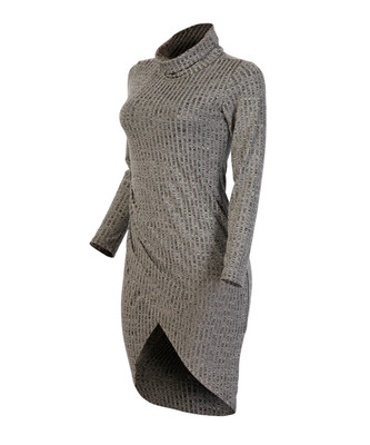 Europe And America Sexy Bandage Skirt Long Sleeve Fit Dress Lady Pure Color Round Collar Dress