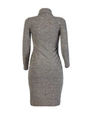 Europe And America Sexy Bandage Skirt Long Sleeve Fit Dress Lady Pure Color Round Collar Dress