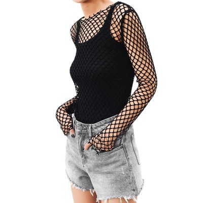 Slim hollow perspective fishing net T-shirt European and American night club sexy big mesh top