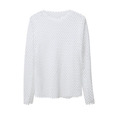 Slim hollow perspective fishing net T-shirt European and American night club sexy big mesh top