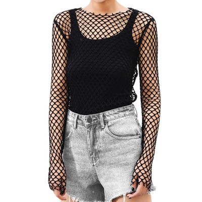Slim hollow perspective fishing net T-shirt European and American night club sexy big mesh top