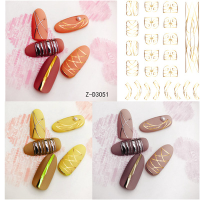 Style Nail Back Glue Sticker Can Bend Laser Gold Silver Line Black And White Line Arc Nail Decal