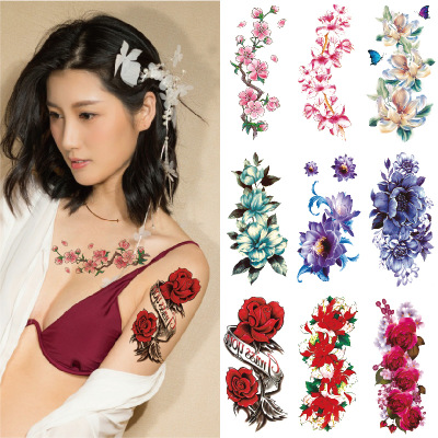 Flower Tattoo Stickers Peony Rose peach Chrysanthemum Collarbone Leg Waist Sexy Waterproof Tattoo