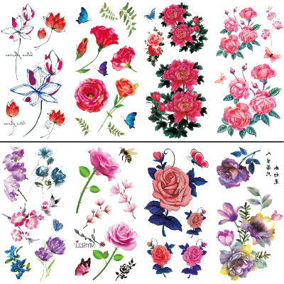 Flower Tattoo Stickers Peony Rose peach Chrysanthemum Collarbone Leg Waist Sexy Waterproof Tattoo